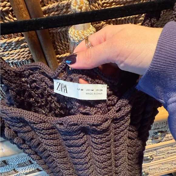 Zara Brown Crochet Crop Top - Picture 2 of 2
